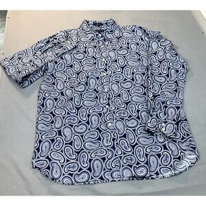Austin Reed London Shirt XL Extra‎ Large Blue Paisley Button Up Cotton Mens